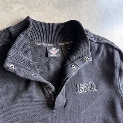 Y2K Harley Davidson Winged Logo Quarter Button Sweatshirt