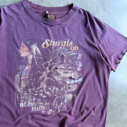 Vintage Sturgis ‘96 3D Emblem Native & Wolf Distressed Burgundy Tee