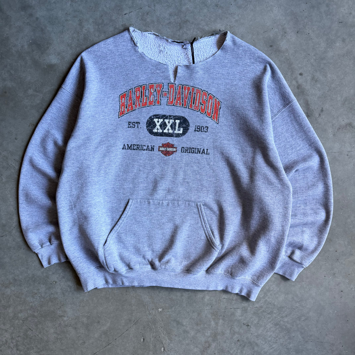 Vintage Harley Davidson Ames IA Chopped Neck Hoodie
