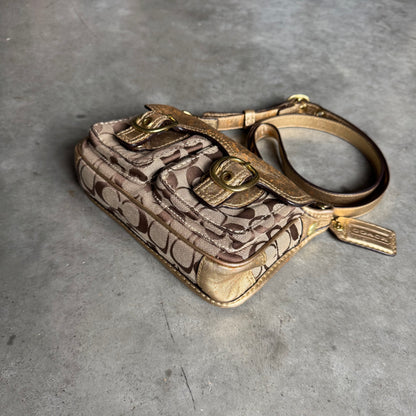Y2K Coach Signature Mini Shoulder Bag Tan/Gold