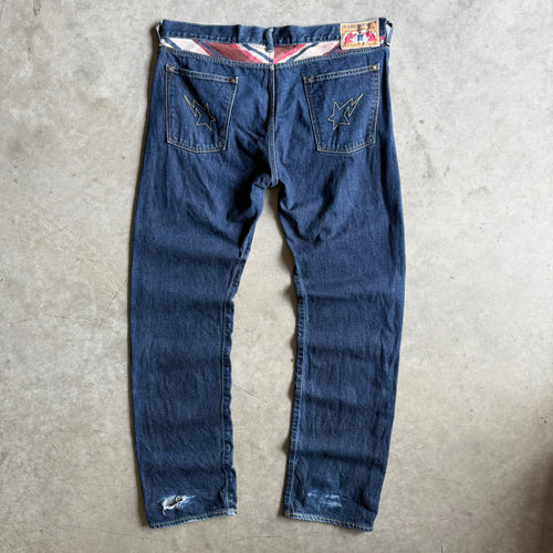 A Bathing Ape Indigo Denim Star Embroidered Jeans