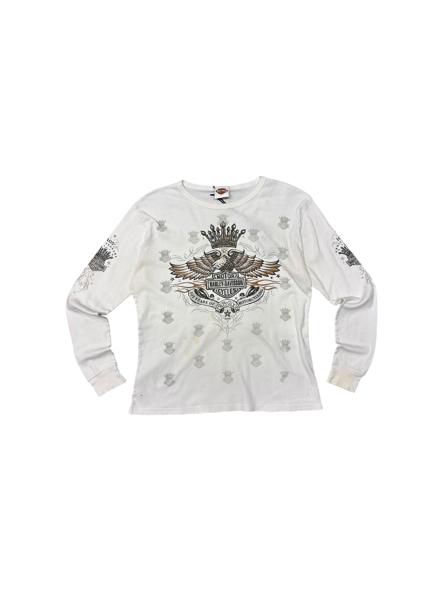 Women’s Y2K Harley Davidson White AOP Long Sleeve With Bling