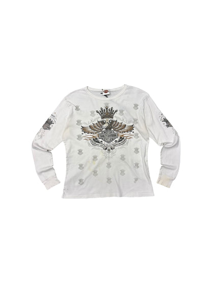 Women’s Y2K Harley Davidson White AOP Long Sleeve With Bling