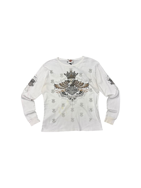 Women’s Y2K Harley Davidson White AOP Long Sleeve With Bling
