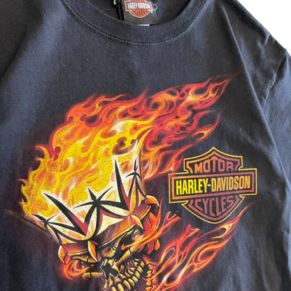 Y2K Harley Davidson Flame Crown Skull Tee