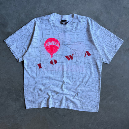 Vintage Indianola Iowa Hot Air Balloon Festival AOP Map Tee