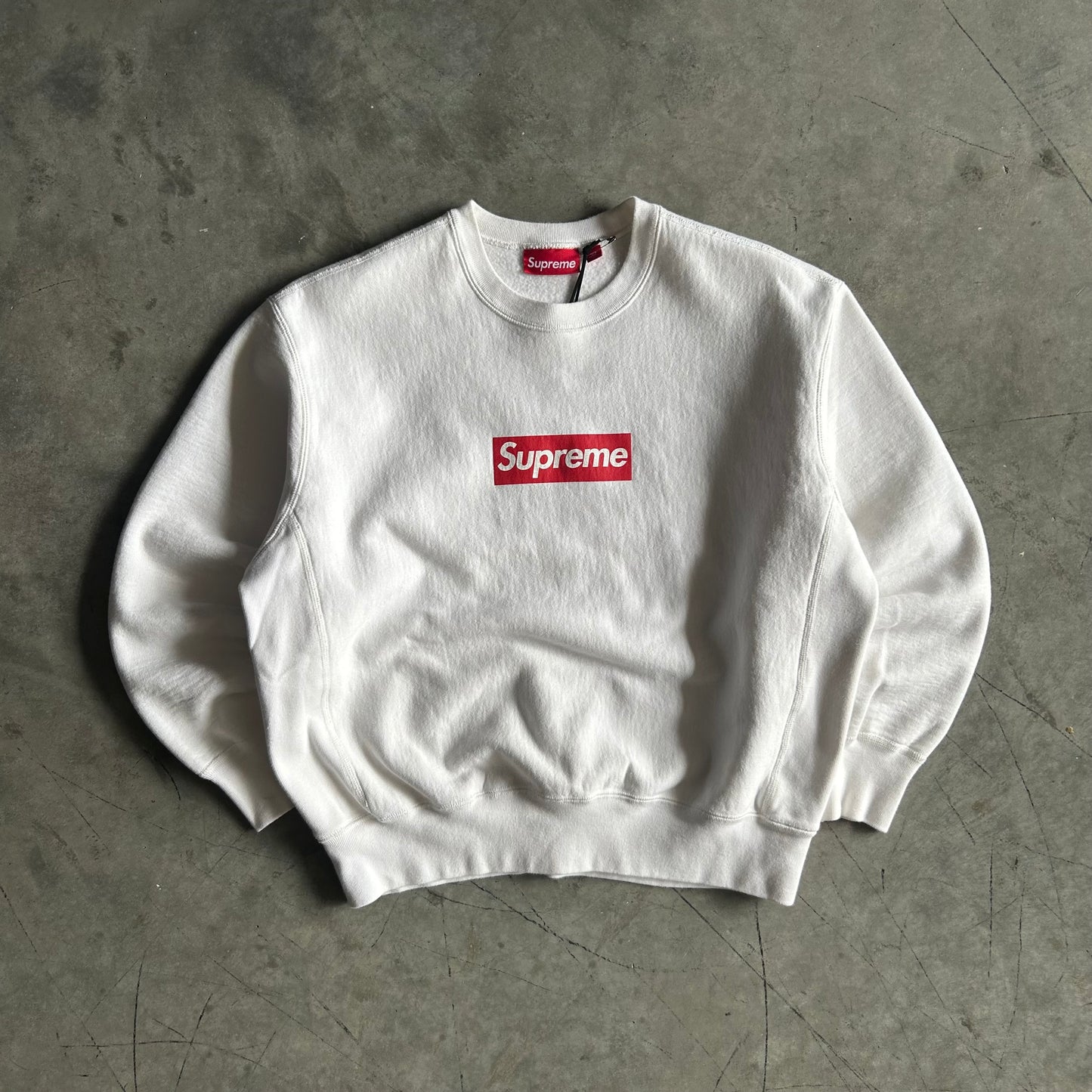 SS25 Supreme White Box Logo Crewneck Sweatshirt