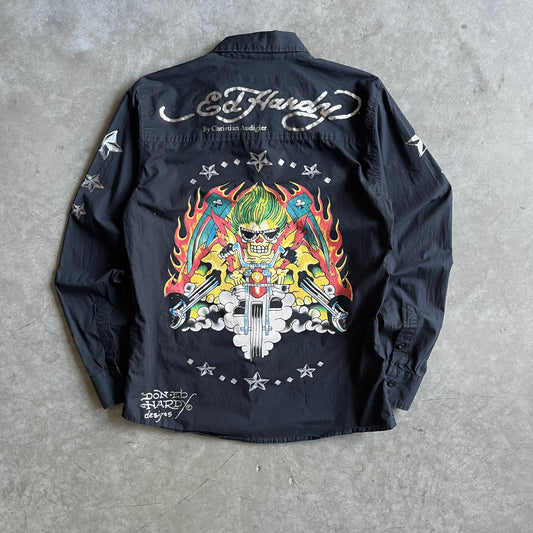 Y2K Ed Hardy Christian Audigier Crunk Rock Tattoo Button Up