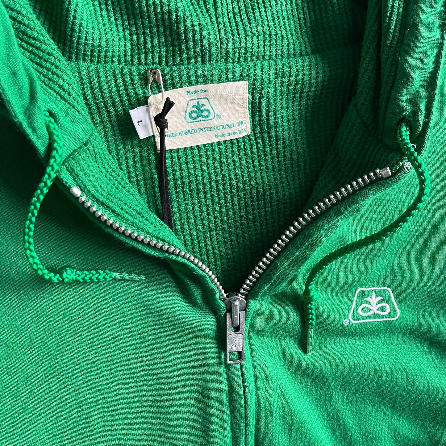 Vintage Pioneer Thermal Lined Green Zip-Up Hoodie