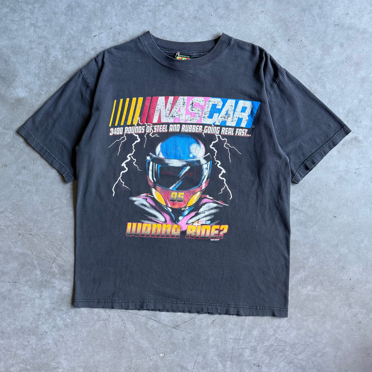 Vintage NASCAR ‘Wanna Ride?’ Lightning Helmet T Shirt