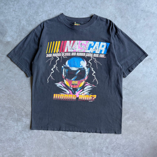 Vintage NASCAR ‘Wanna Ride?’ Lightning Helmet T Shirt