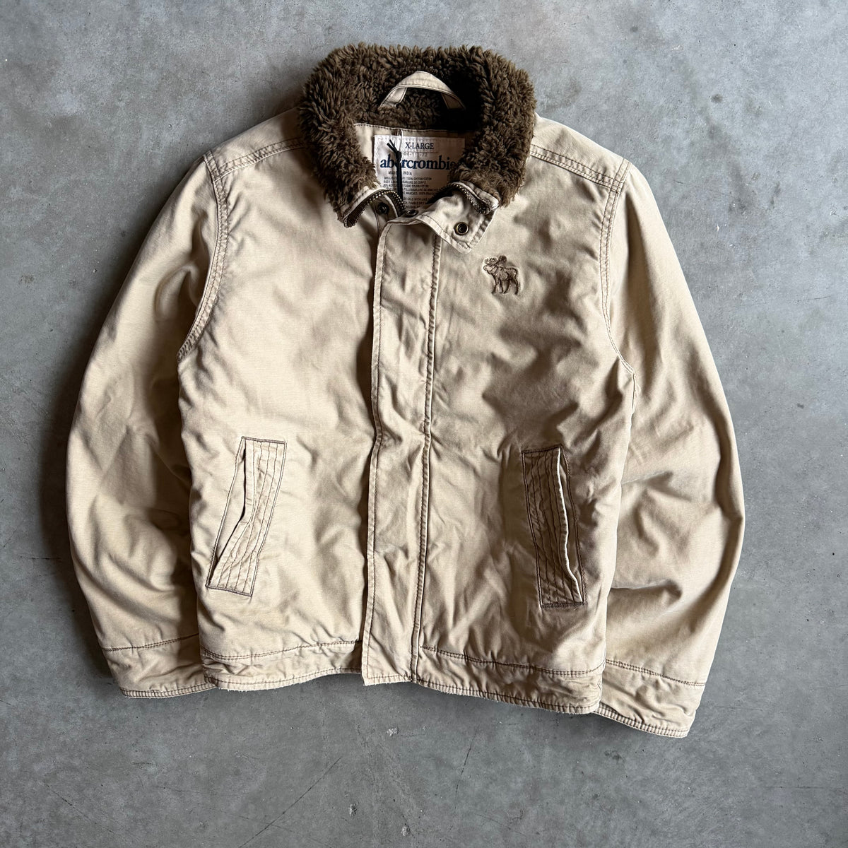 Vintage Abercrombie Fleece Tan Lined Deck Jacket