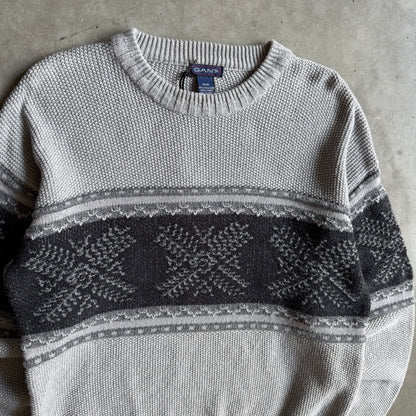 Y2K GANT Grey Snowflake Knit Sweater