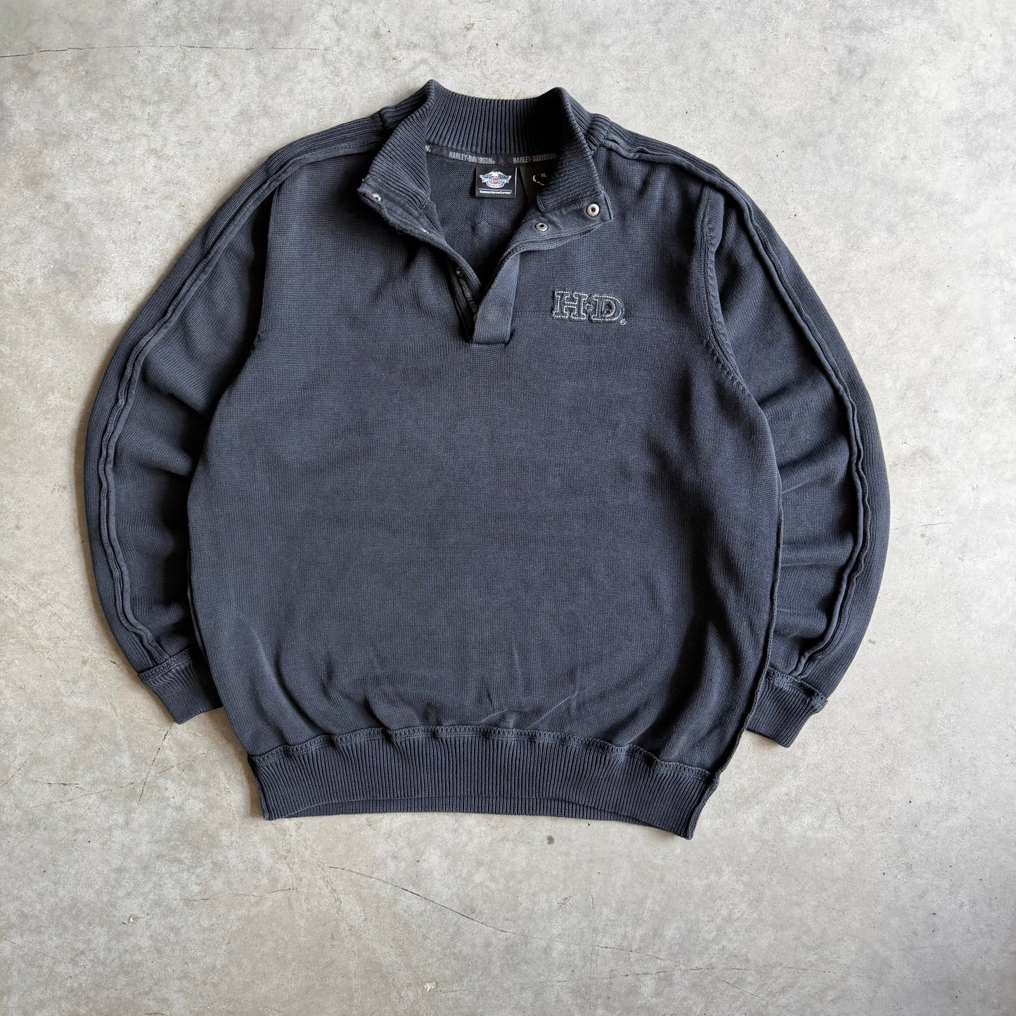 Y2K Harley Davidson Winged Logo Quarter Button Sweatshirt