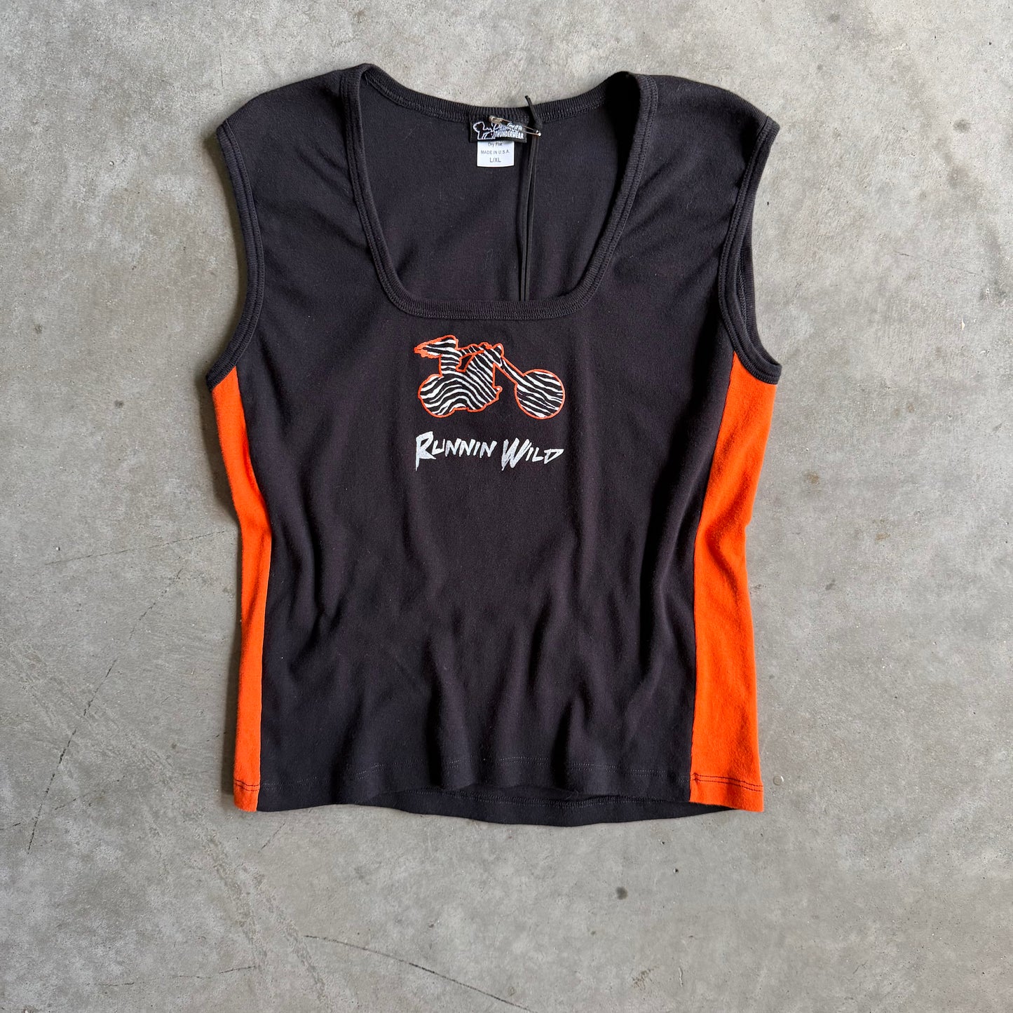 Y2K Running Wild Motor Tank Orange/Black