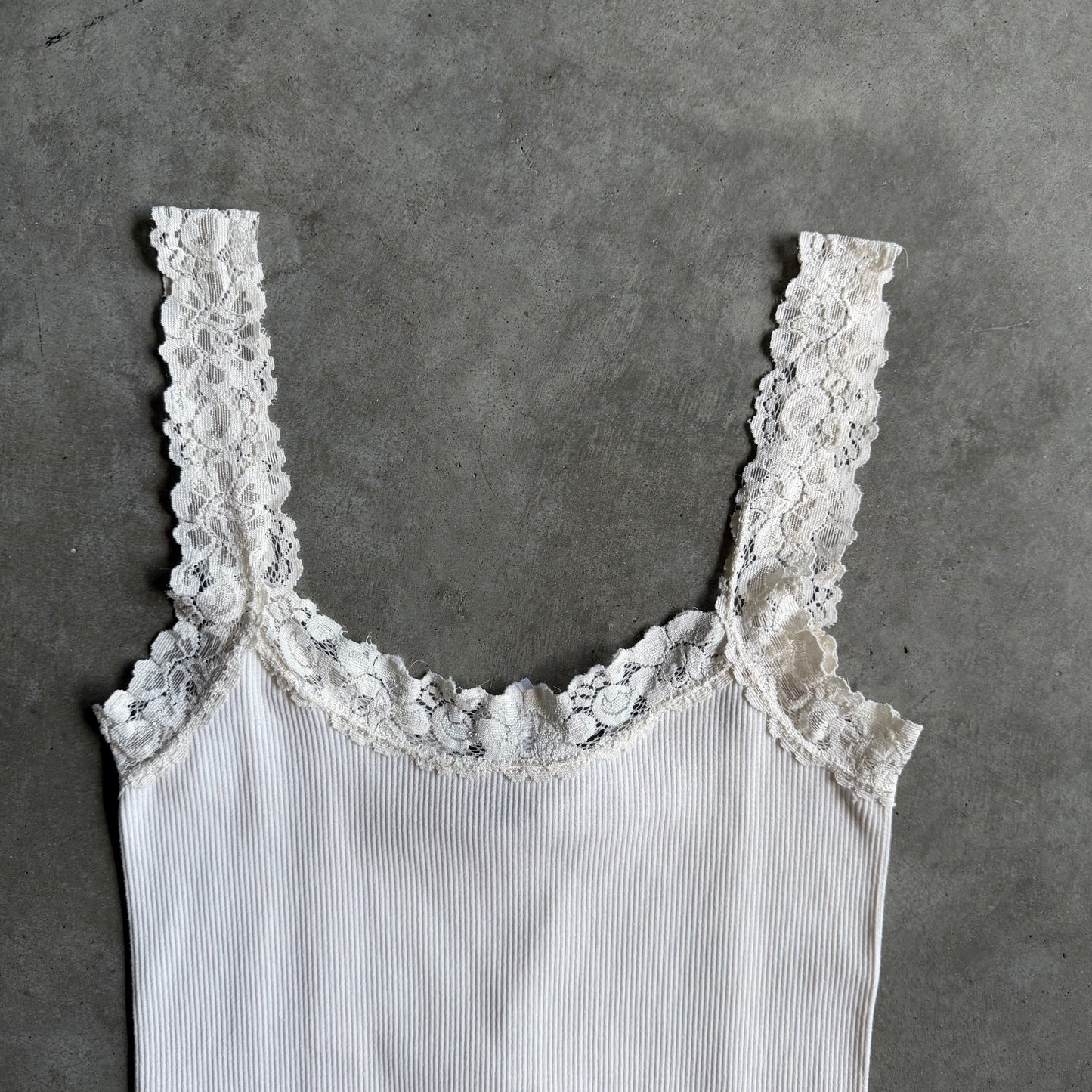 Vintage White Lace Ribbed Tank
