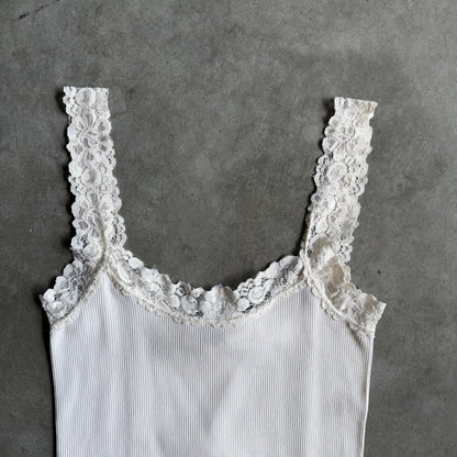 Vintage White Lace Ribbed Tank
