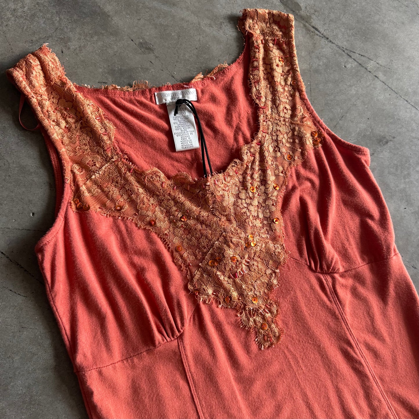 Women’s Vintage Worthington Orange Lace/Beaded Fitted Fairy Tank