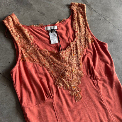 Women’s Vintage Worthington Orange Lace/Beaded Fitted Fairy Tank