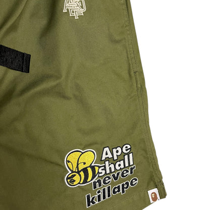 A Bathing Ape Army Green Cargo Belt Shorts