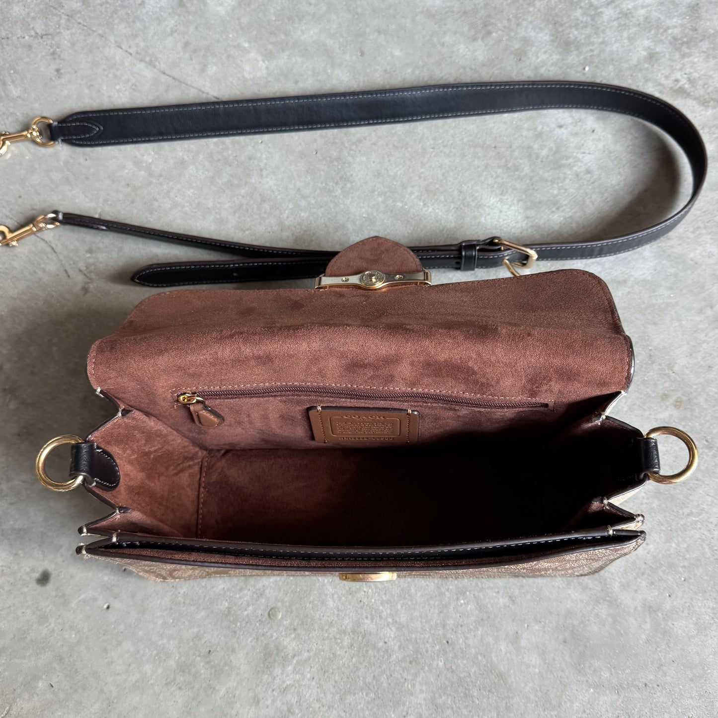 Coach Signature Morgan Bag Colorblock Khaki Pebble Leather