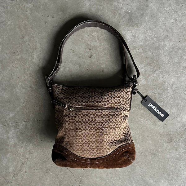 Y2K Coach Jacquard Suede Hobo Shoulder Bag Dark Brown