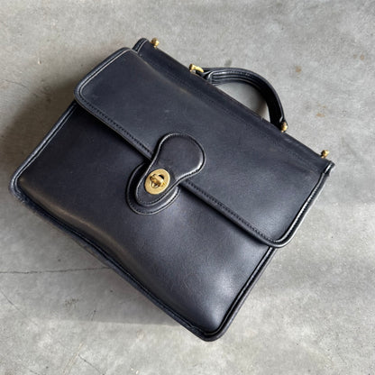 90s Coach Vintage Black Leather Willis Turnlock Bag