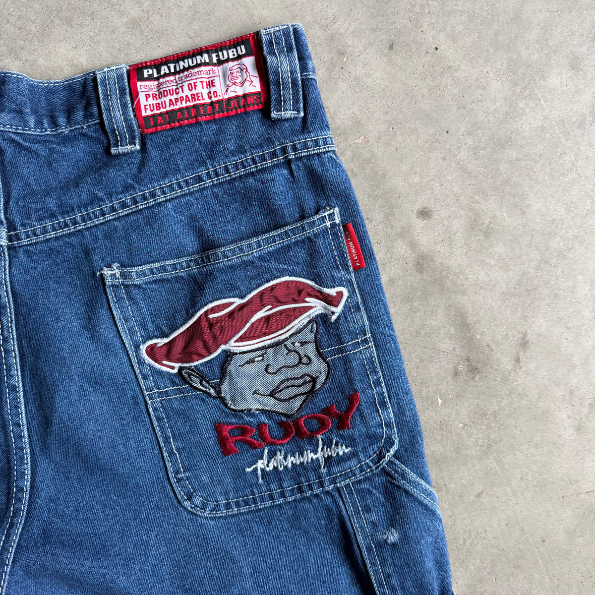 Y2K Fabu Fat Albert Dark Wash Embroidered Jorts