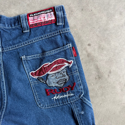 Y2K Fabu Fat Albert Dark Wash Embroidered Jorts