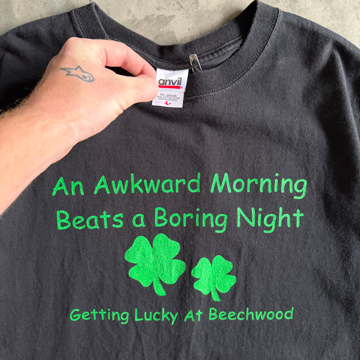 Vintage Beechwood Bar “Getting Lucky” Four Leaf Clover Tee