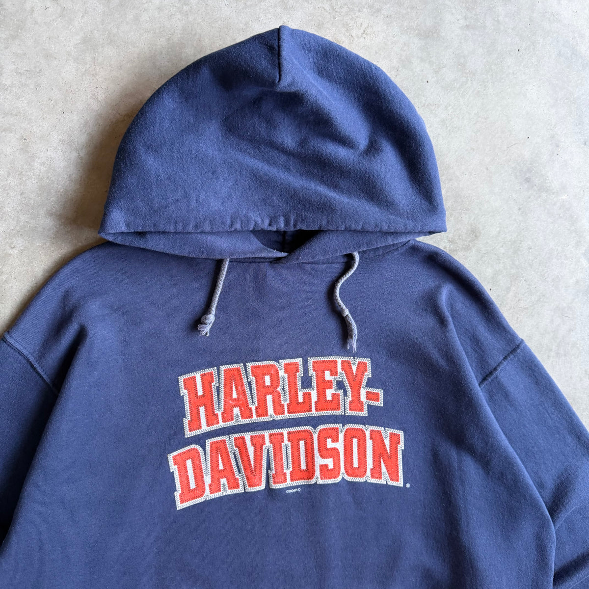 Y2K Harley Davidson Orange Spell Out Navy Hoodie
