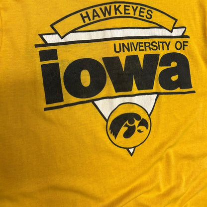 Vintage Iowa Hawkeyes Yellow Henley Logo Tee