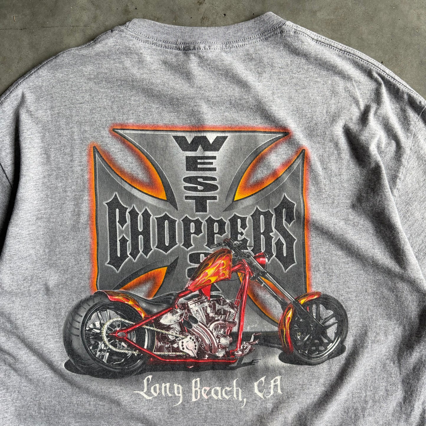 Y2K West Coast Choppers Long Beach Flame Chopper Grey T Shirt