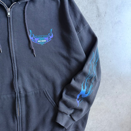 Vintage Harley Davidson Blue Flame Sleeve Zip Up Hoodie