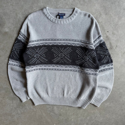 Y2K GANT Grey Snowflake Knit Sweater