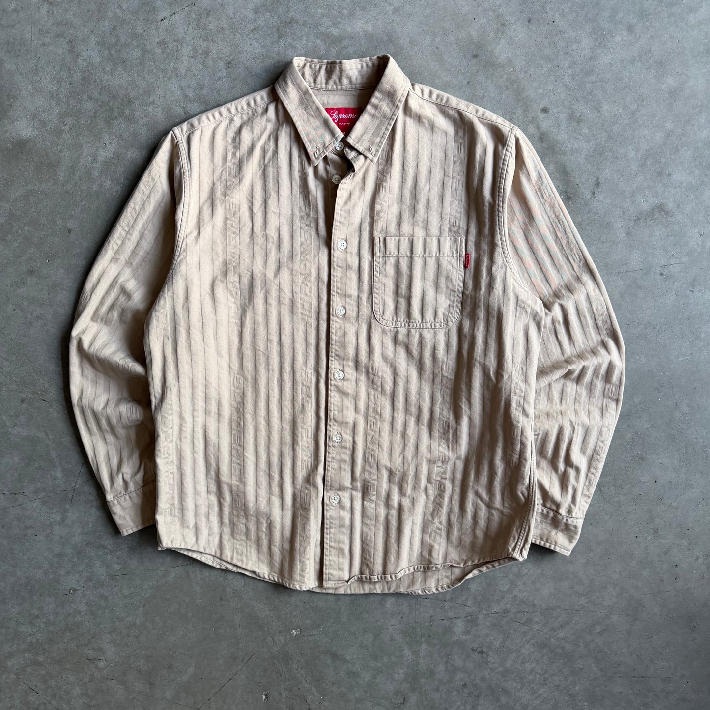 FW20 Supreme Jacquard Stripe Twill Button Up Shirt - Tan