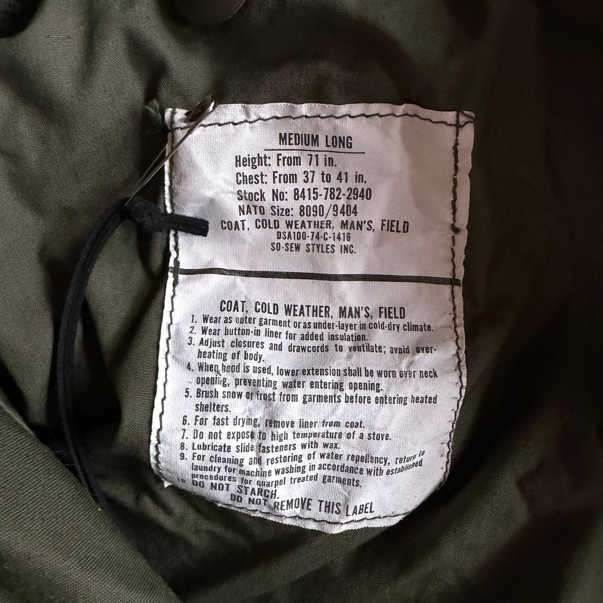 Vintage 1973 So-Sew US Army M-65 Field Jacket