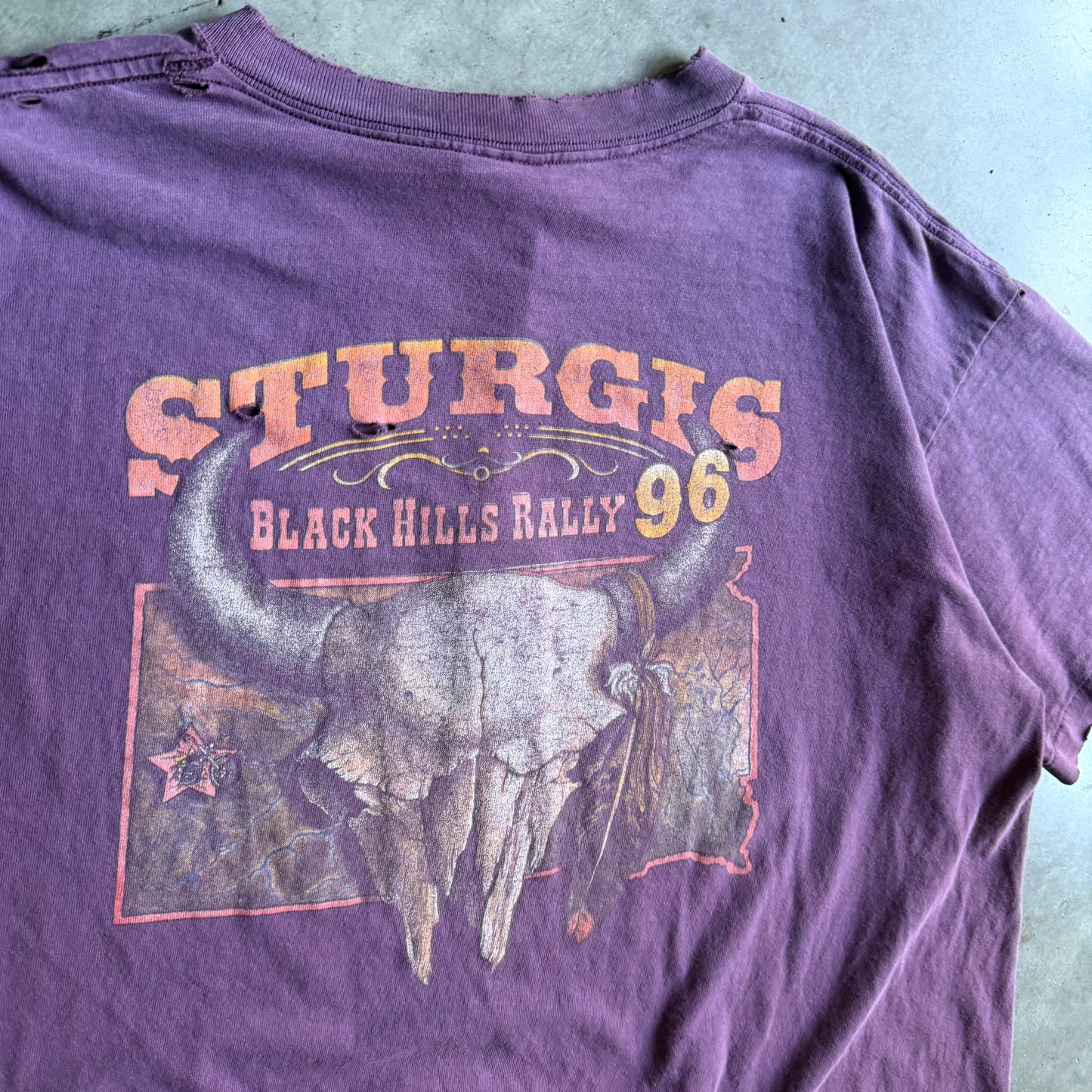 Vintage Sturgis ‘96 3D Emblem Native & Wolf Distressed Burgundy Tee