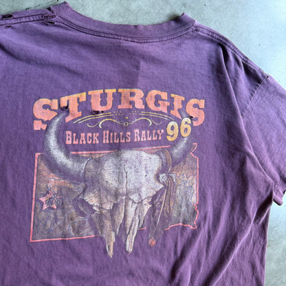 Vintage Sturgis ‘96 3D Emblem Native & Wolf Distressed Burgundy Tee