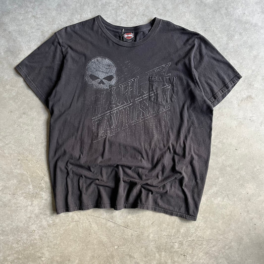 Harley Davidson Skull Spell Out Black Pocket Tee