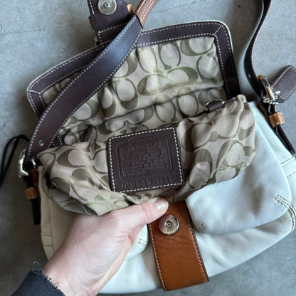 Y2K Coach Soho White Double Pocket Buckle Flap Bag