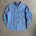 Vintage Wrangler Purple/Blue Vertical Stripe Western Pearl Snap Shirt