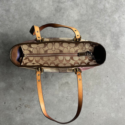 Y2K Coach Holiday Patchwork Tote Suede Leather Brown/Purple