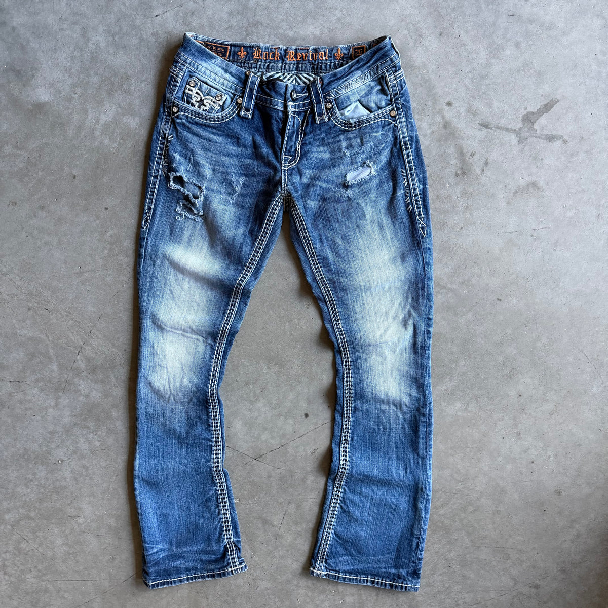 Y2K Women’s Rock Revival Faded & Distressed Blue Jeans