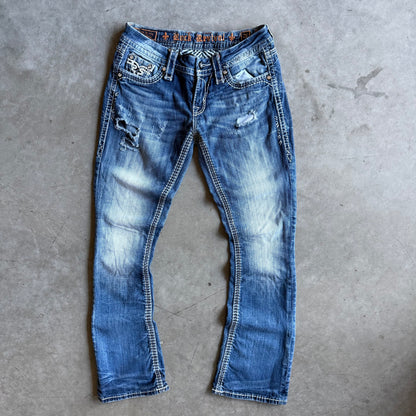 Y2K Women’s Rock Revival Faded & Distressed Blue Jeans