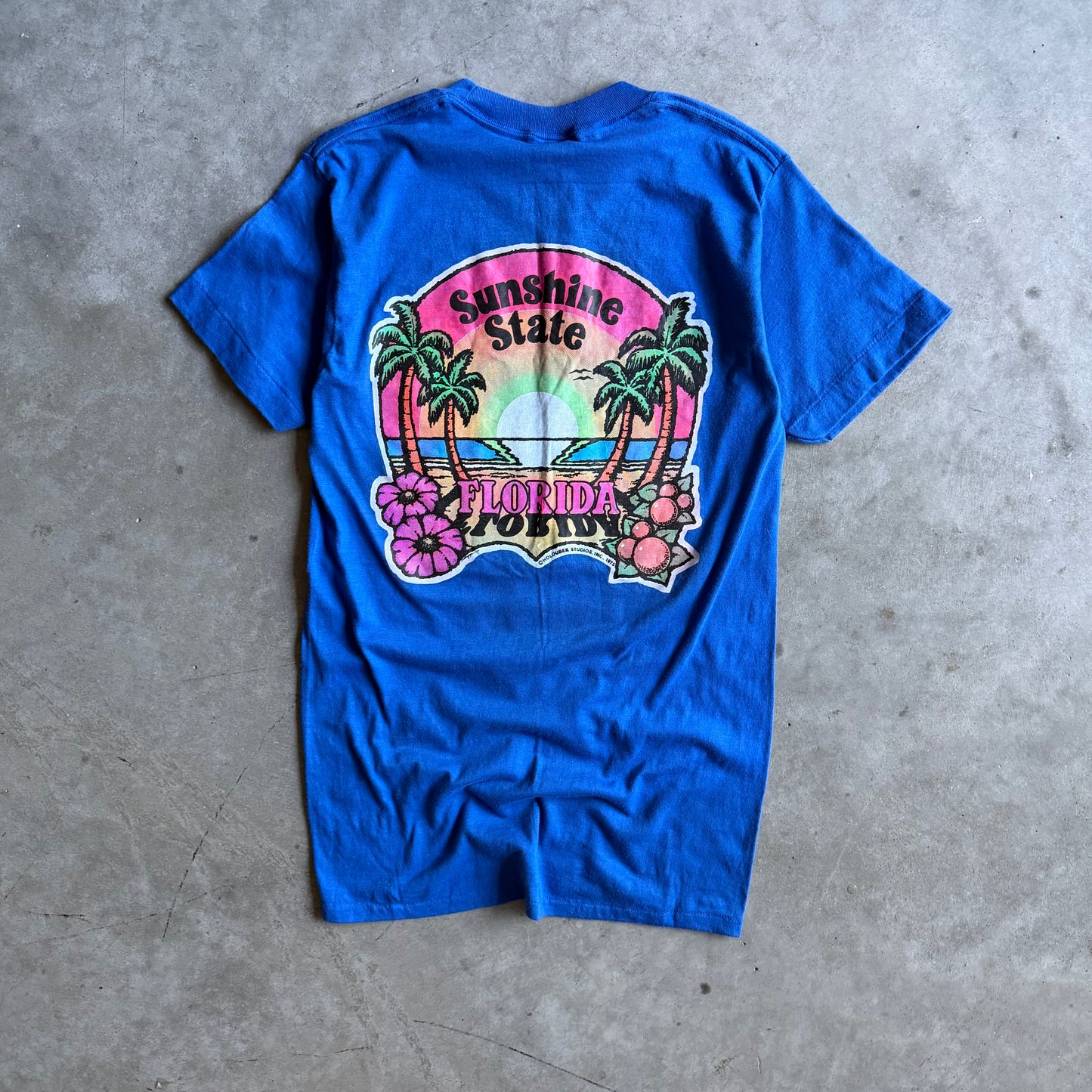 70s Daytona Beach Bike Week Harley Davidson Blue Tee