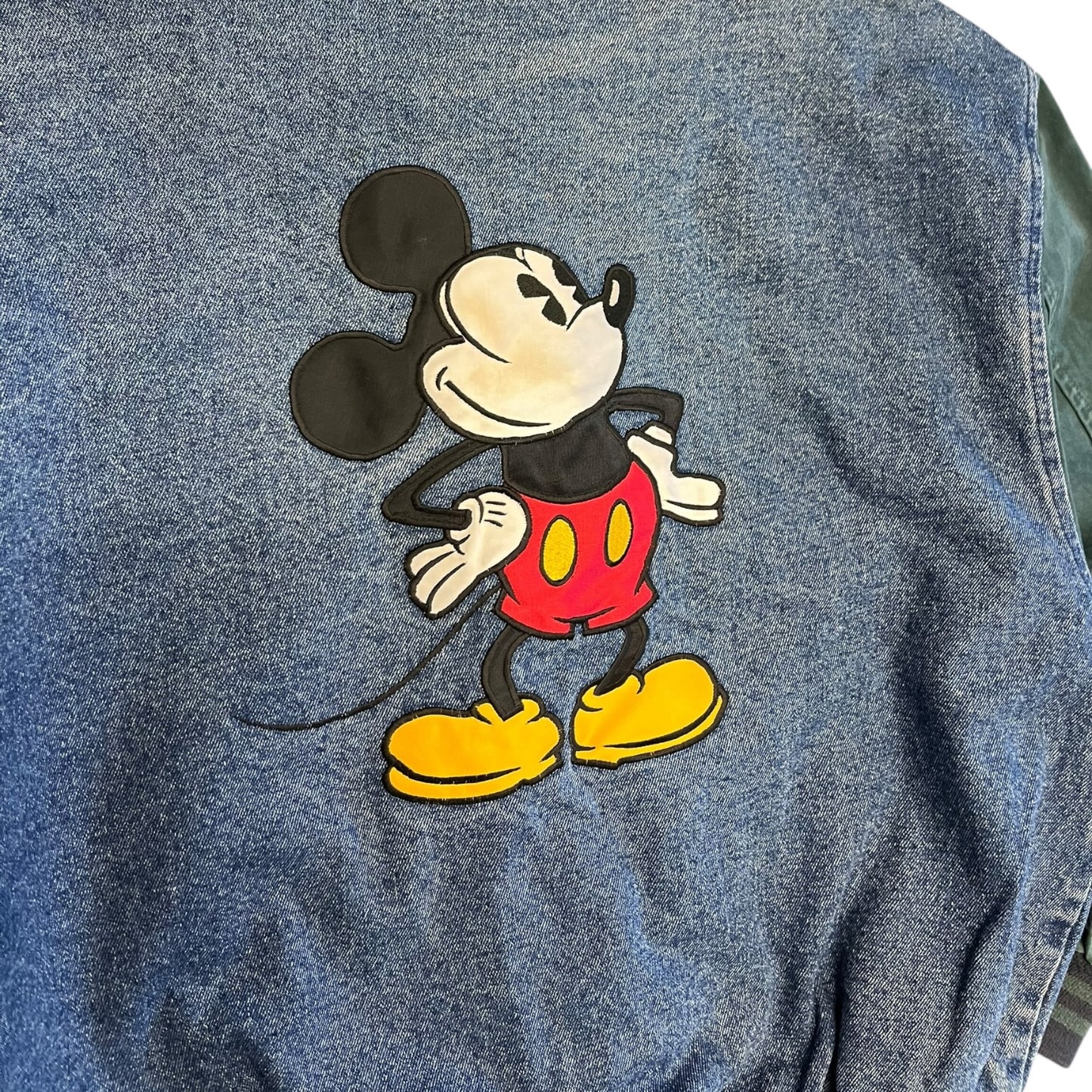 Vintage 90s Genius Mickey Mouse Denim Bomber Jacket