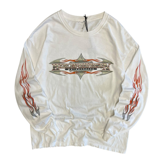 Y2K Harley Davidson Flame Sleeve White Longsleeve