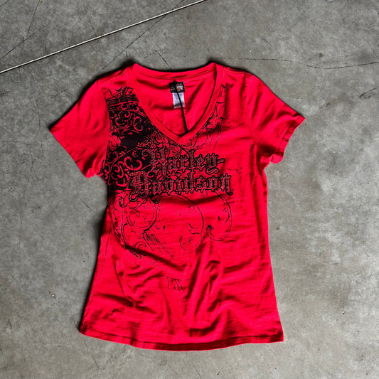 Women’s Harley Davidson Red Grunge Bling T Shirt