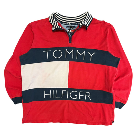 Y2K Tommy Hilfiger Big Flag 1/4 Zip Polo Shirt